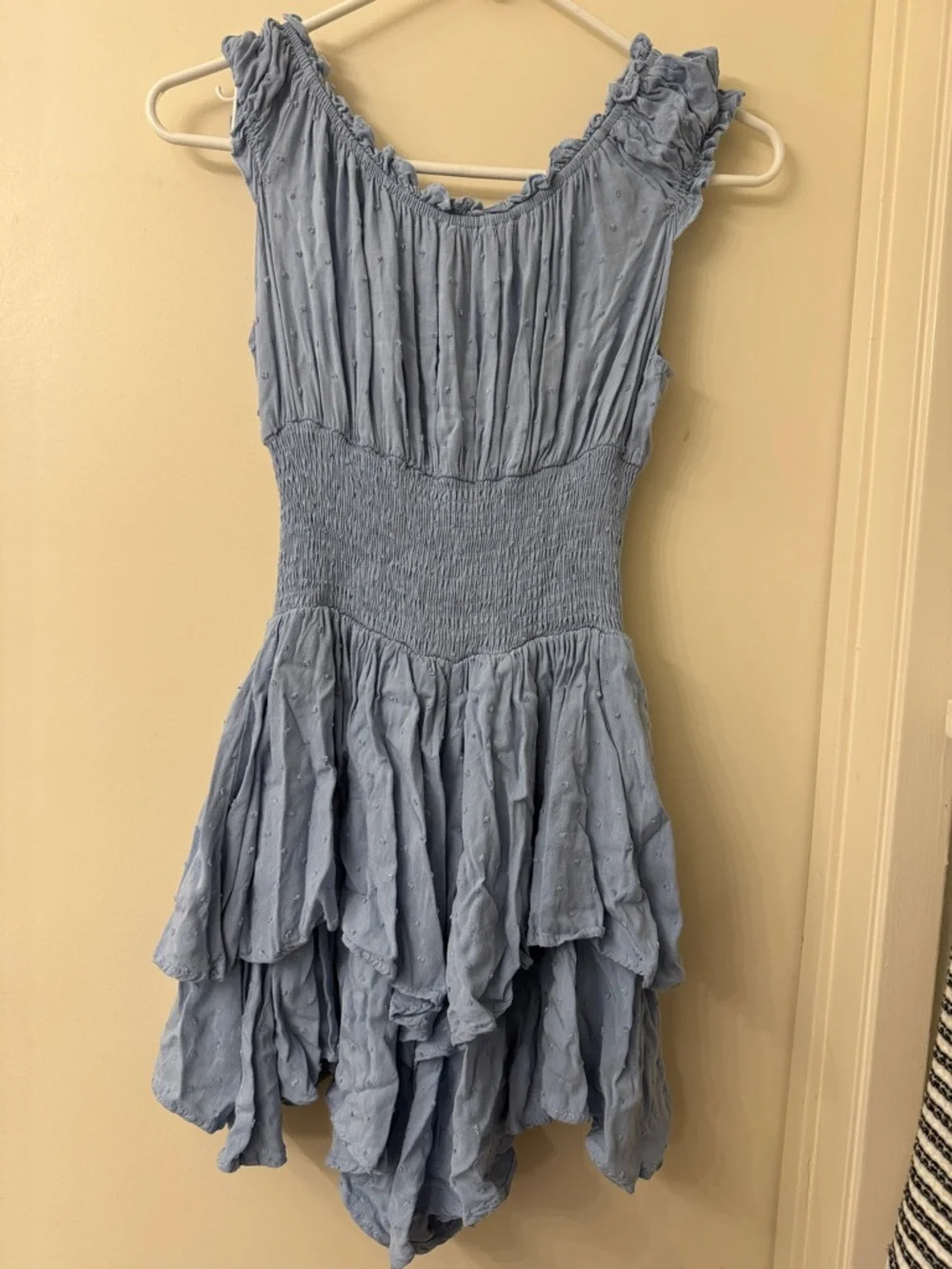 Princess Polly Light Blue Ruffled Tiered shorts romper Dress - 2 - Picture 6 of 6